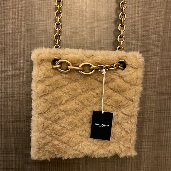 Saint Laurent Le Maillon Genuine Shearling Crossbody Bag NEW - Picture 4 of 13